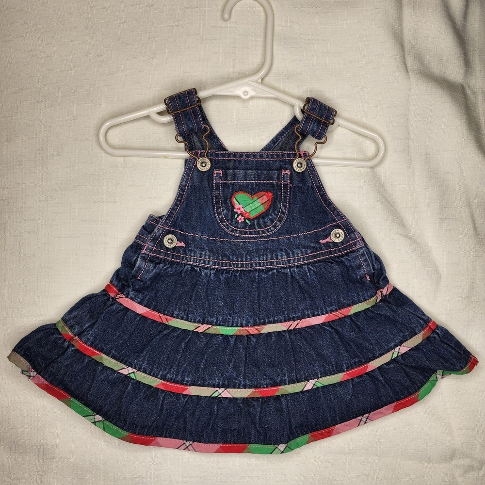 Vintage Oshkosh B'gosh Denim Jean Overall Jumper Dress 6 Months Girls Heart Baby